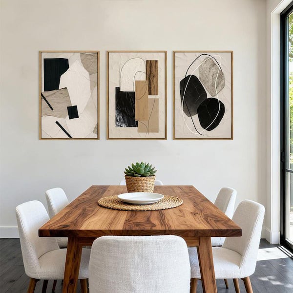 3 Piece Plastic Framed Canvas Abstract Gemotic Shaped Wall Art