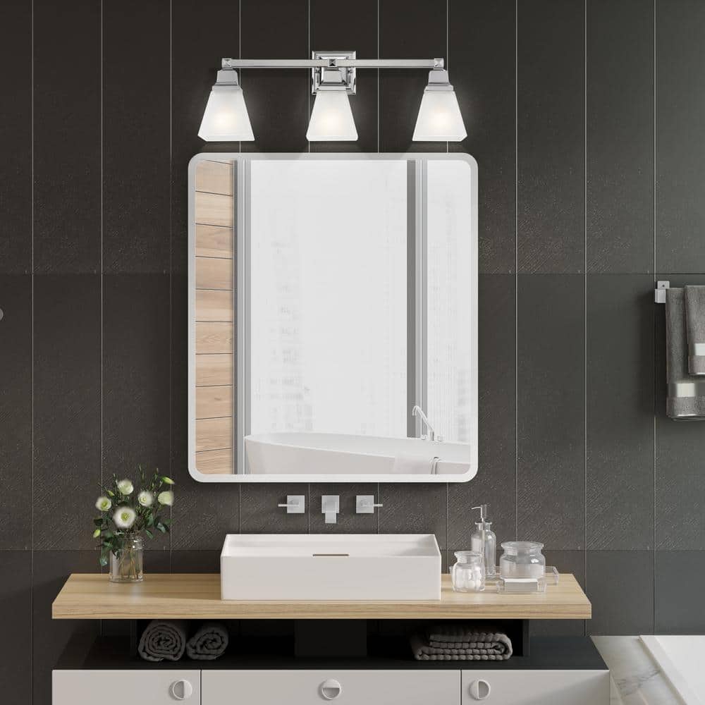 Polished Chrome 3-Light Bath Vanity with Milk Glass Shades