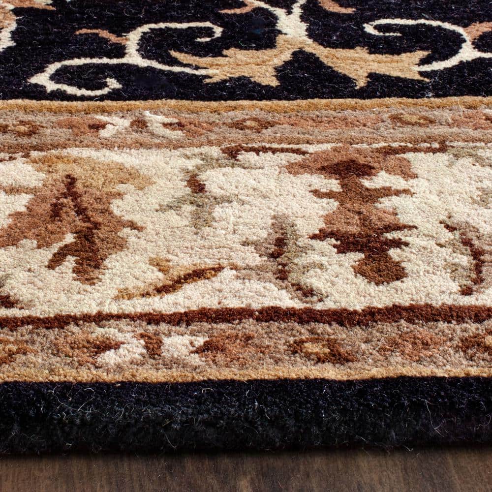 Handmade Tufted Wool Rectangular Black/Ivory Floral Area Rug