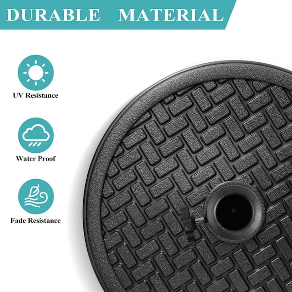 30 lbs. Weighted Round Cement-Filled Patio Market Umbrella Base in Black with 2-Adjustable Adapters and HDPE Shell