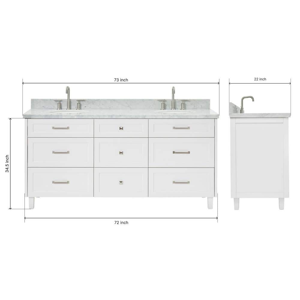 White Double Sink Bathroom Vanity with Carrara Marble Top