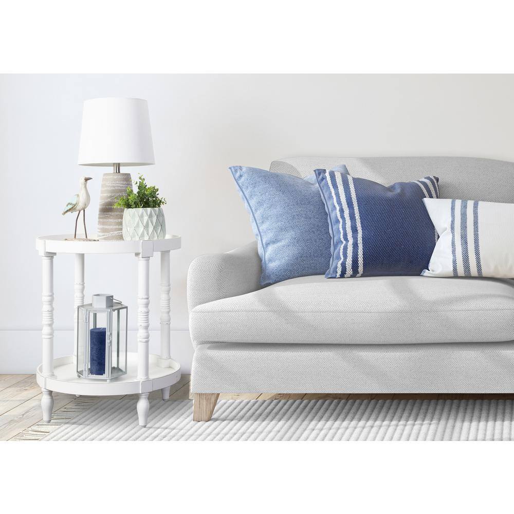 Bellport 22.5" Rustic White Round Wooden Side Table with Shelf