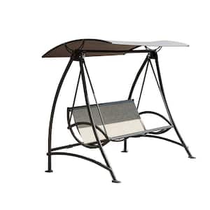3-Person Outdoor Metal Patio Swing with Adjustable Canopy and Durable Steel Frame in Dark Brown