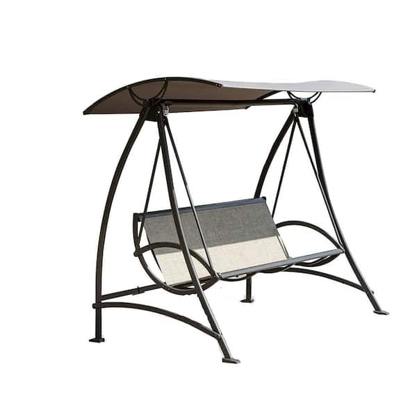 Sudzendf 3-Person Outdoor Metal Patio Swing with Adjustable Canopy and Durable Steel Frame in Dark Brown