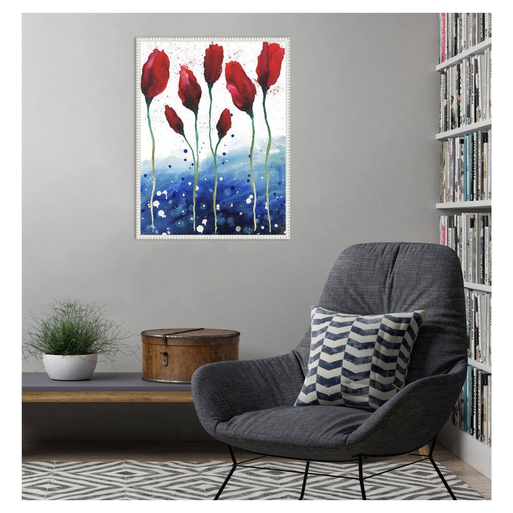 Patriotic Floral Abstract Red and Blue Canvas Wall Art