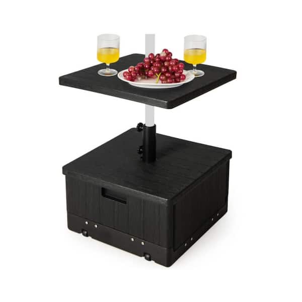 Kadehome 175 lb. Patio Umbrella Base in Black with Table Tray Side Table Umbrella Weighted Base Stand