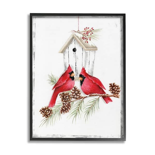 Stupell Industries Cardinals and Snowy Birdhouse by Emma Leach 1-Piece Framed Graphic Print Animal Poster Art Print 14 in. x 11 in.