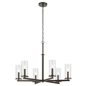 Crosby 32.25 in. 6-Light Olde Bronze Contemporary Candlestick Cylinder Chandelier for Dining Room