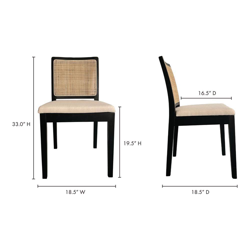 Black and Natural Elm Wood and Cane Side Chair Set