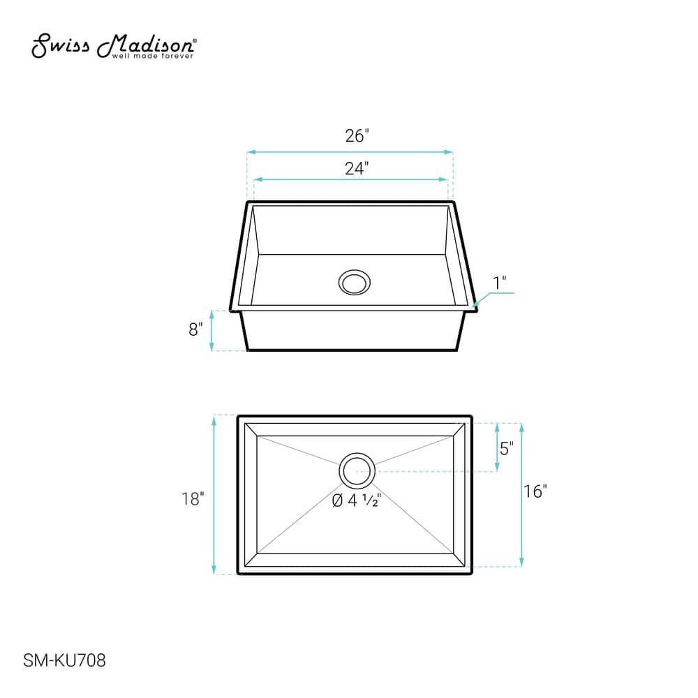 Tourner 26 x 18 Brushed Stainless Steel Single Basin Undermount Kitchen Sink