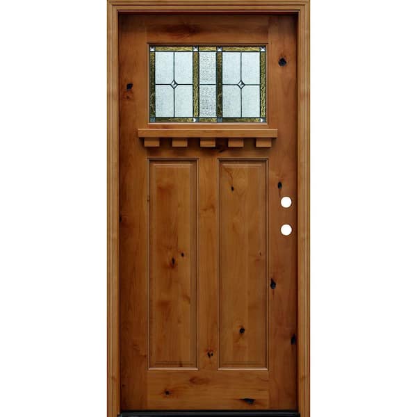 Pacific Entries 36 in. x 80 in. Craftsman Rustic 1/4 Lite Stained Knotty Alder Wood Prehung Front Door with Dentil Shelf