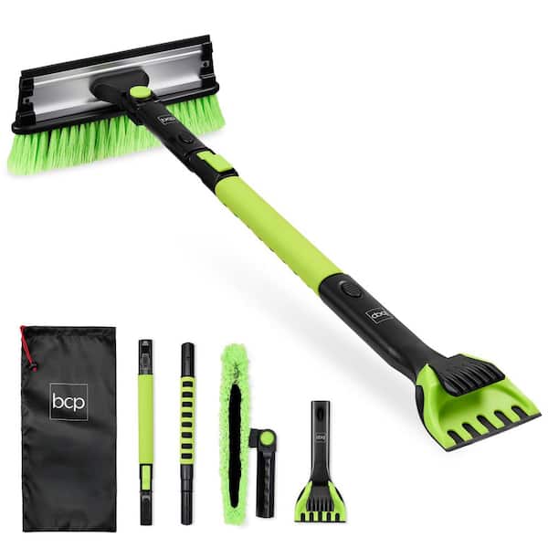 39 in. Lime Extendable Snow Brush with Squeegee and Ice Scraper, Auto Snow Brush, Auto Ice Scraper