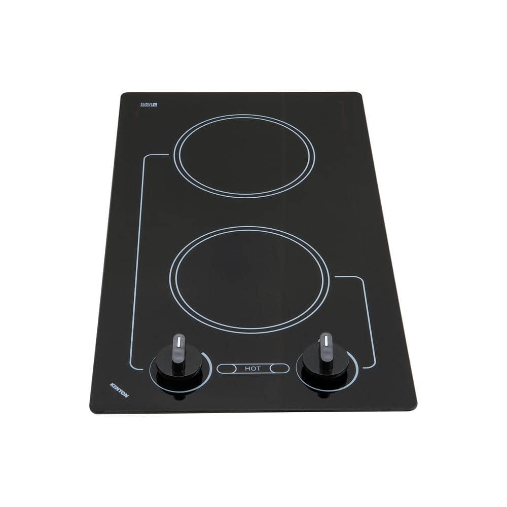 Kenyon Caribbean 12 in. 240-Volt Radiant Electric Cooktop in Black with 2-Elements, Smooth Black with White Graphics to Mark Burners