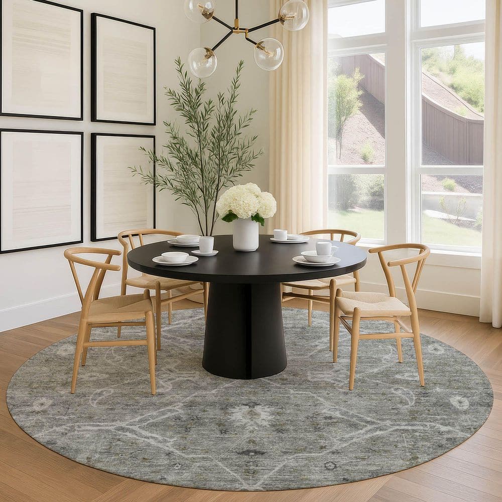 Chantille Machine Washable Indoor/Outdoor Abstract ACN2298 Pewter 8 ft. x 8 ft. Round Rug price history on PriceWatchPro