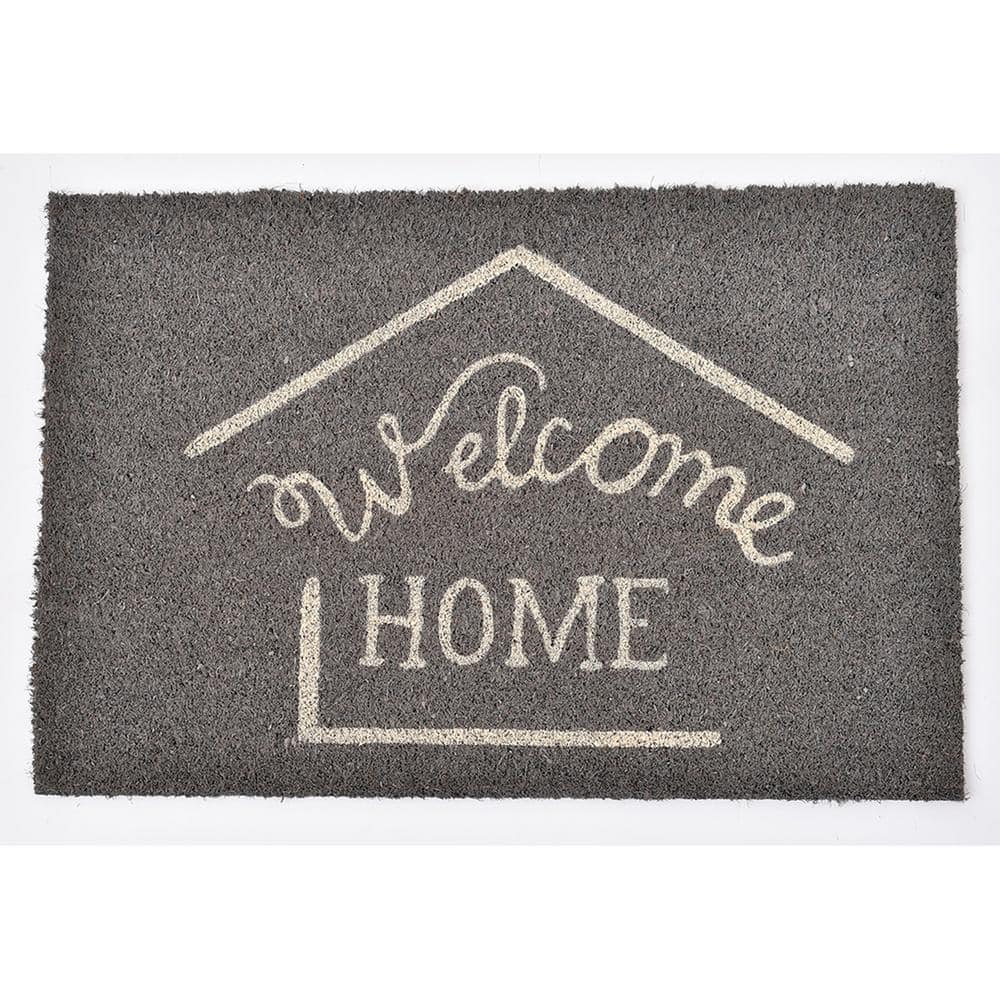 Evideco 16 in. x 24 in. Grey Sheltered Printed Front Door Mat Welcome Home  Coir Coco Fibers 1401193 - The Home Depot
