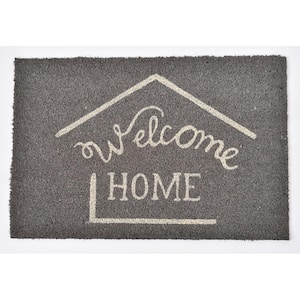 Evideco 16 in. x 24 in. Grey Sheltered Printed Front Door Mat Welcome Home Coir Coco Fibers