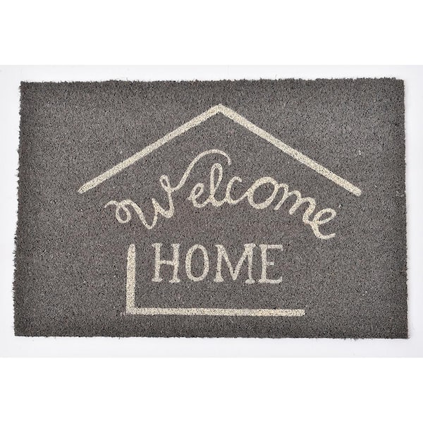 Unbranded Evideco 16 in. x 24 in. Grey Sheltered Printed Front Door Mat Welcome Home Coir Coco Fibers