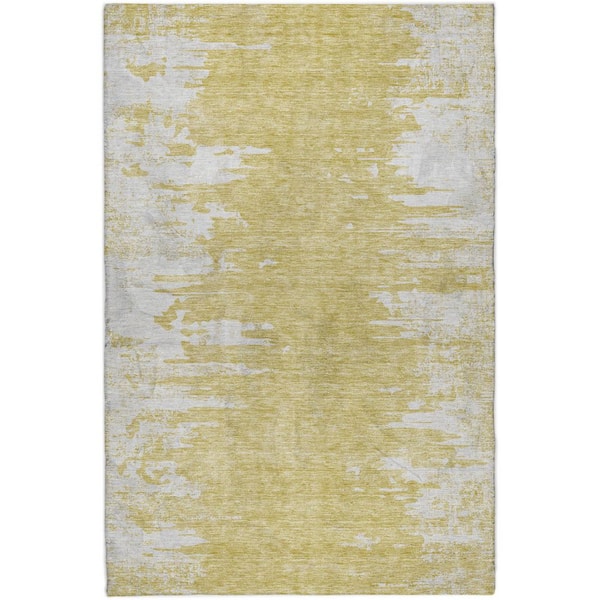 Dream Shag Premium Machine Washable Abstract ADS705 Gold 3 ft. x 5 ft. Area Rug