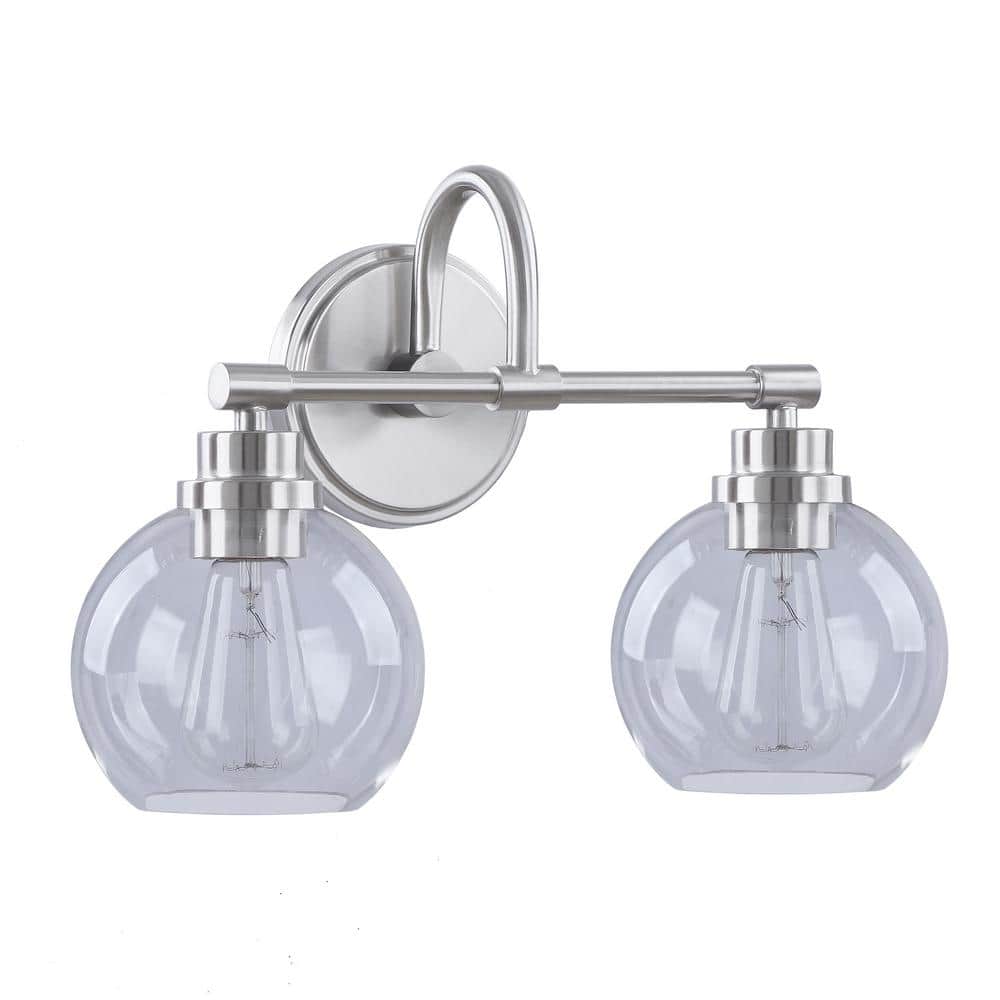 16.5" Brushed Nickel 2-Light Vanity Light with Clear Glass Shades