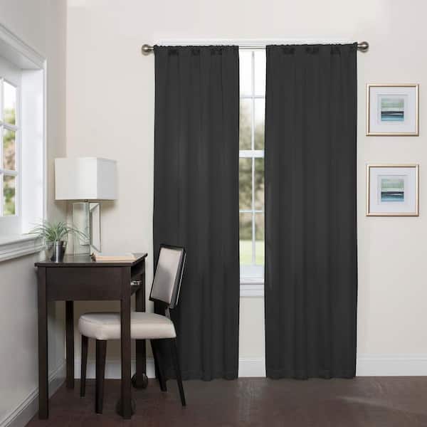 Eclipse Darrell ThermaWeave Black Solid Polyester 37 in. W x 95 in. L Blackout Single Rod Pocket Curtain Panel