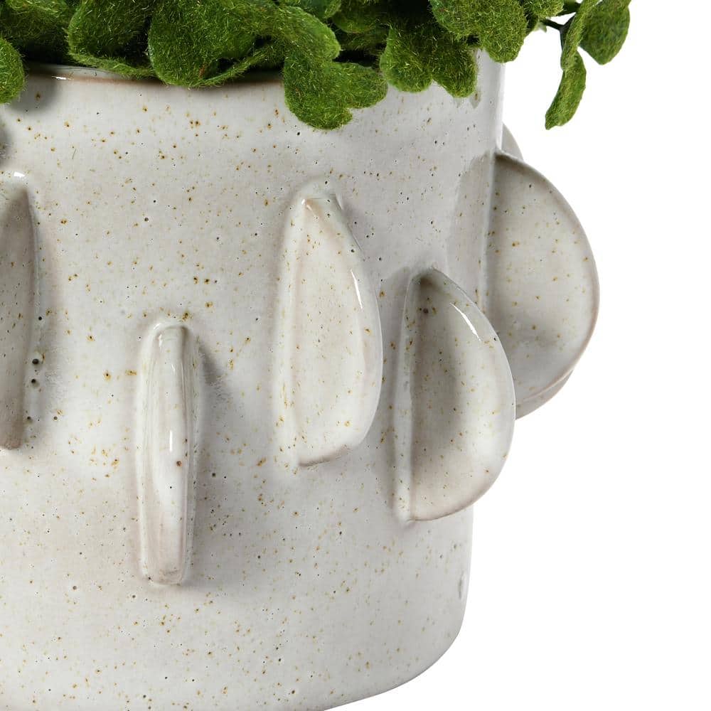 Handmade White Stoneware Planter with Reactive Glaze Finish