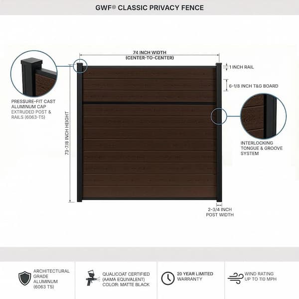GWF Classic Privacy 6 ft. x 6 ft. Aspen Brown Composite Horizontal