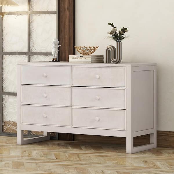 Harper & Bright Designs Rustic 6-Drawer Anitque White Dresser Wooden (30 in. H x 47.8 in. W x 18.9 in. D)