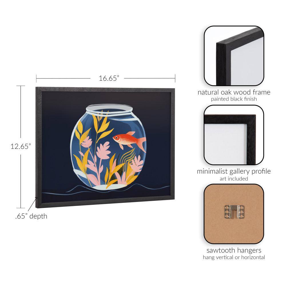 Black Framed Pet Goldfish Print with Colorful Botanicals, 16" x 12"