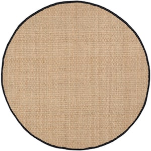 Natural Fiber Beige/Black Doormat 3 ft. x 3 ft. Border Woven Round Area Rug
