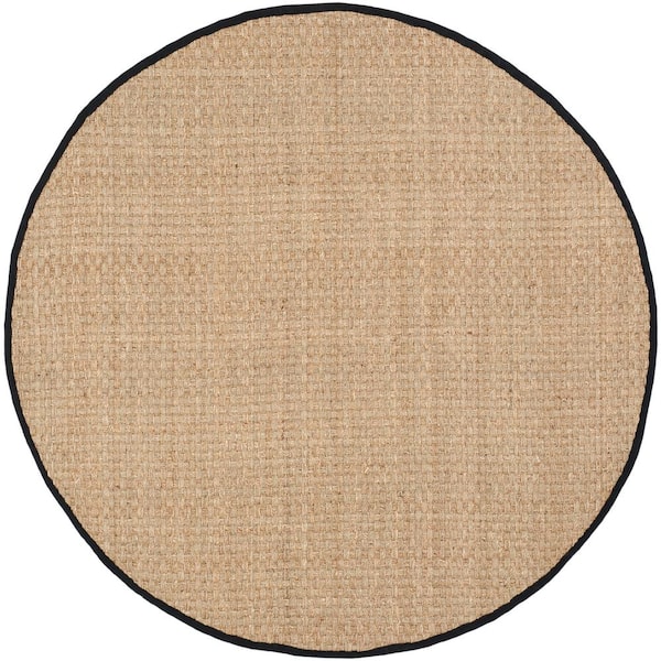 SAFAVIEH Natural Fiber Beige/Black 6 ft. x 6 ft. Round Border Area Rug