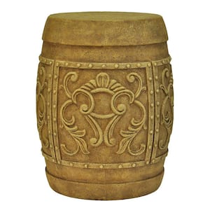 19 in. H Cast Stone Fiberglass Carved Garden Stool in Antique Brown