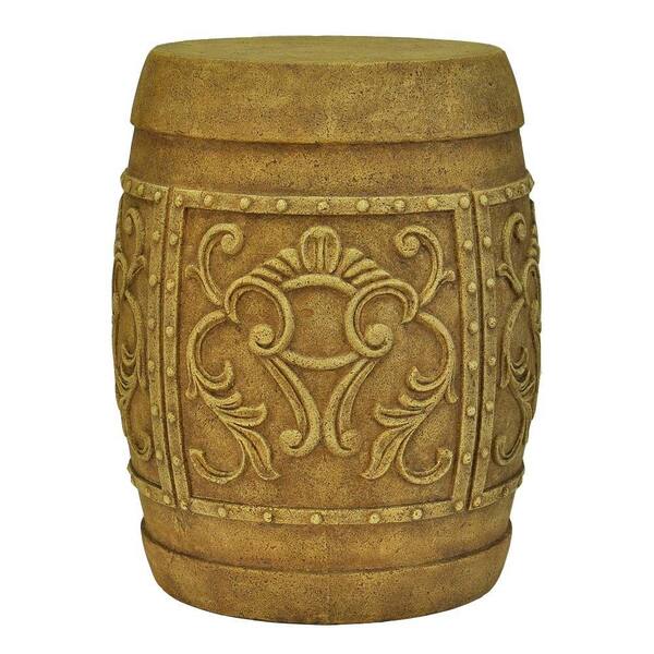 MPG 19 in. H Cast Stone Fiberglass Carved Garden Stool in Antique Brown