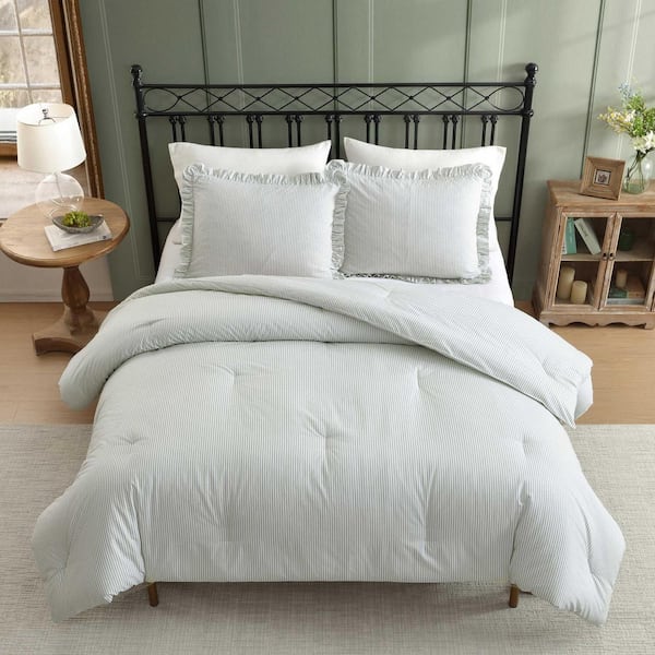 Laura Ashley Oxford Stripe 2-Piece Evergreen Cotton Twin Comforter