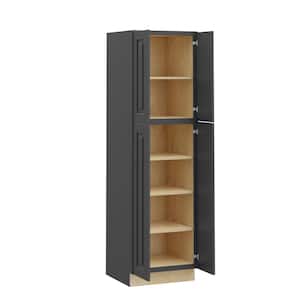 Grayson Deep Onyx Painted Plywood Shaker AssembledUtility Pantry Kitchen Cabinet Soft Close 24 in W x 24 in D x 90 in H