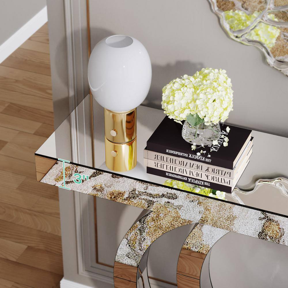 Silver Mirrored Glass Console Table with Crystal Inlays, 43-Inch