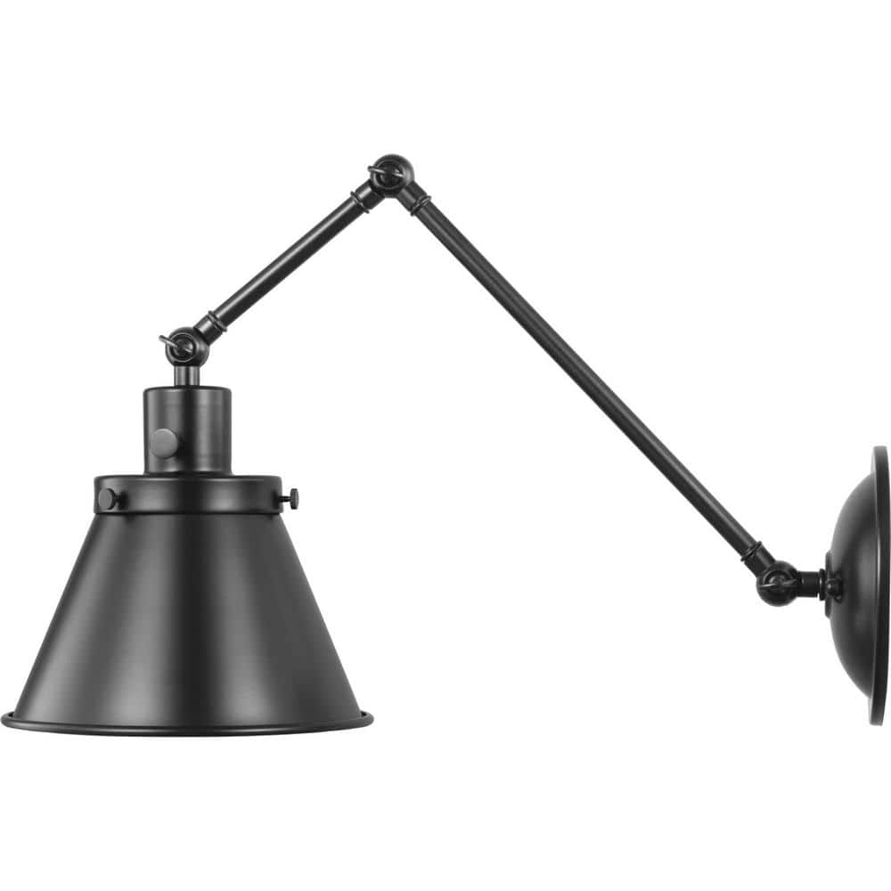 Black Adjustable Swing Arm Wall Sconce with Metal Shade
