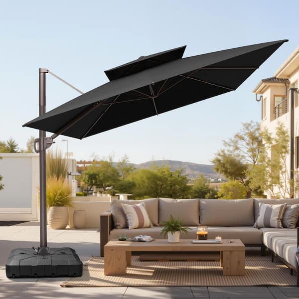 Crestlive Products 12 ft. x 9 ft. Double Top Rectangular Cantilever Patio Umbrella in Black with 260 lbs. Base Stand