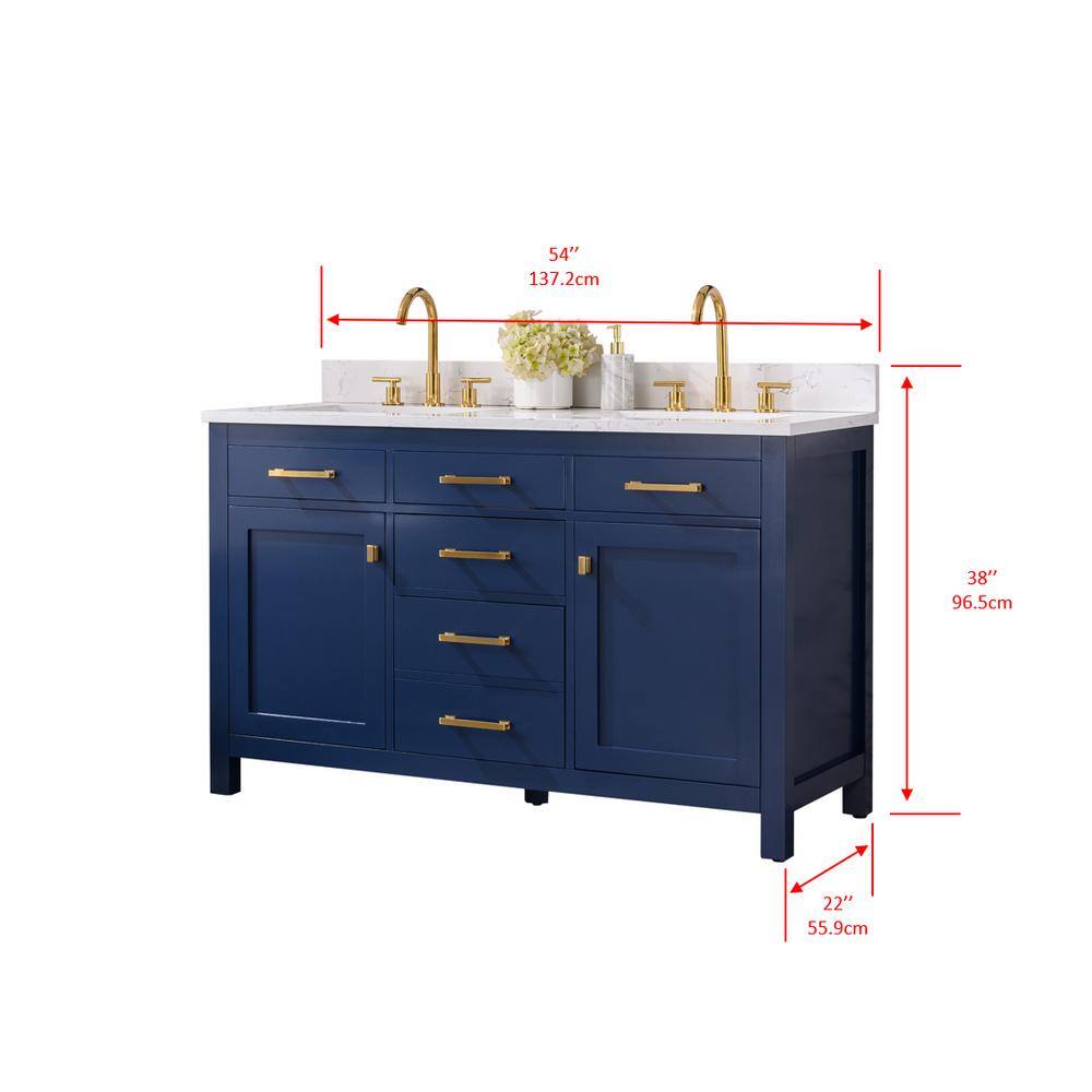 Navy Blue Double Freestanding Bathroom Vanity with Gold Hardware