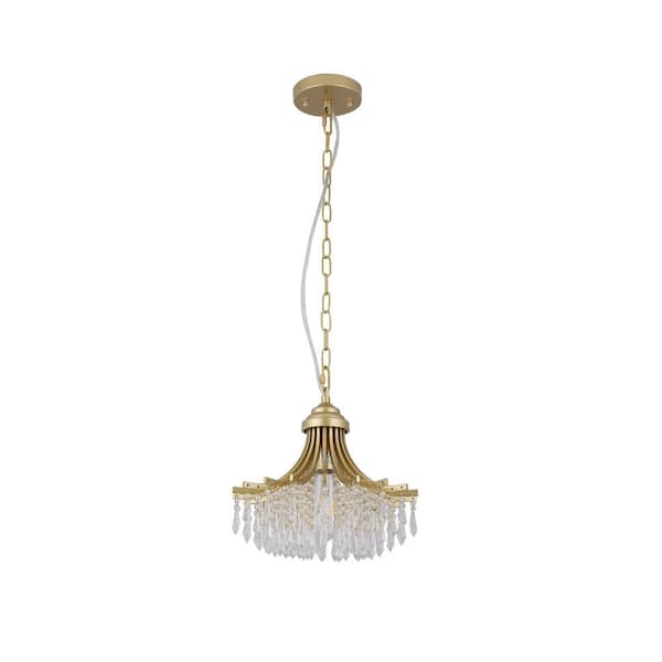 11.75 in. Dia x 10 in. H Single Bulb Matte Gold Glass Fan Shape Pendant Chandelier