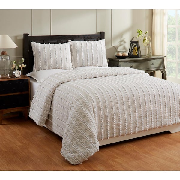 Unbranded Angelique Comforter 3-Piece Taupe King 100% Tufted Unique Luxurious Soft Plush Chenille Comforter Set