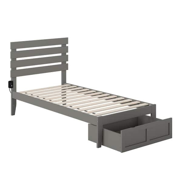 AFI Oxford Grey Twin Bed with Foot Drawer and USB Turbo Charger