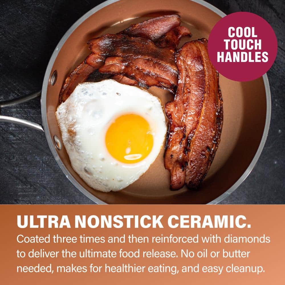 Hammered Copper 12'' Aluminum Nonstick Fry Pan with Lid