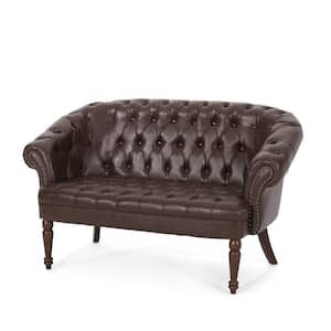 Hallin Dark Brown 2-Seat Leather Loveseat