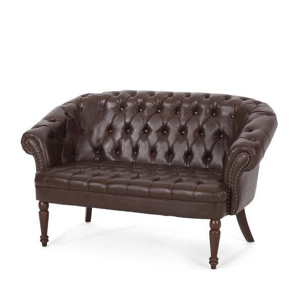 Noble House Hallin 57 in. Dark Brown Faux Leather 2-Seat Loveseat