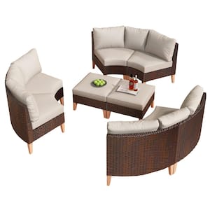Modular Sofa Collection - 8 Piece Brown Wicker Outdoor Conversation Set Sectional with CushionGuard Beige Cushions