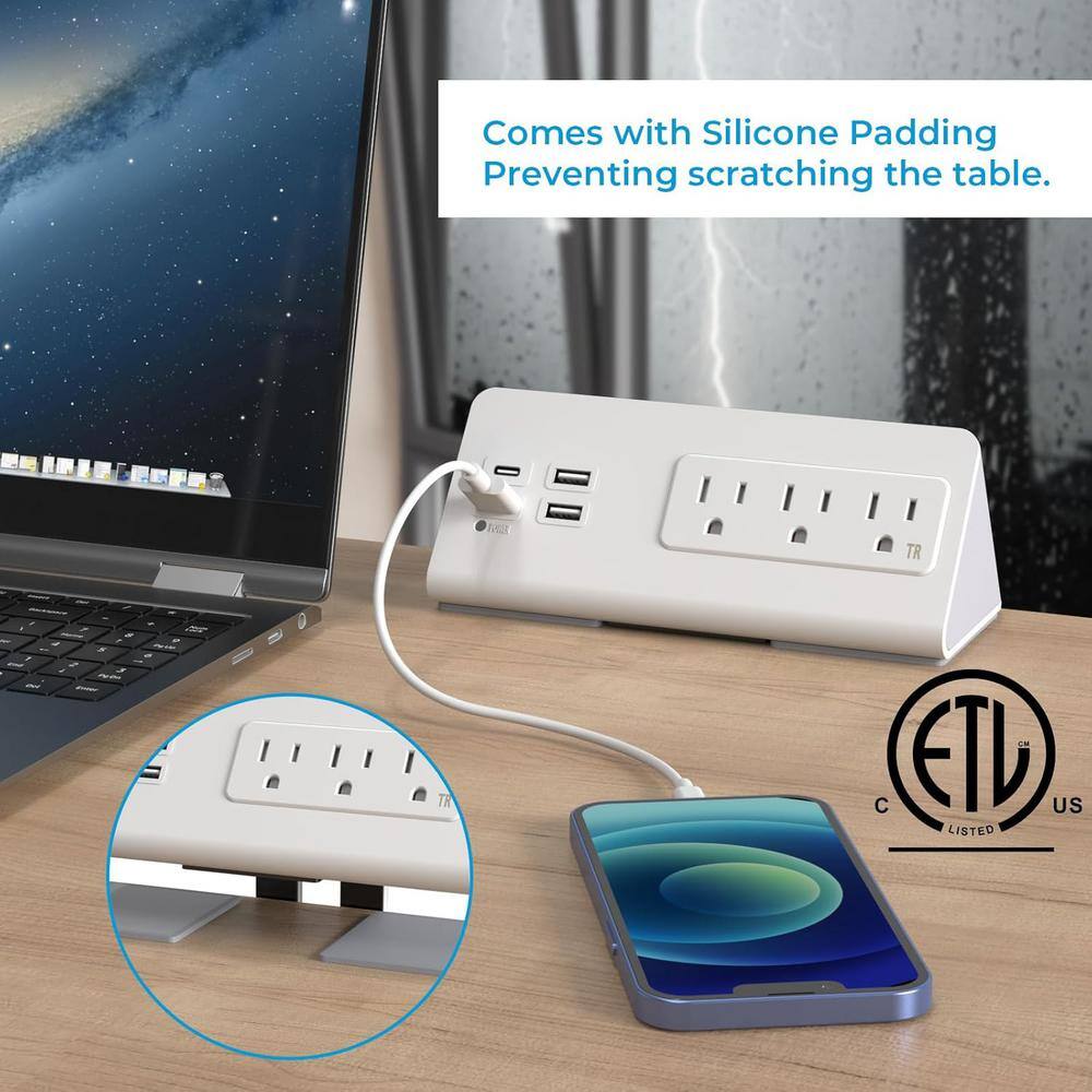 White Heavy Duty Power Strip with USB-C and USB-A Ports