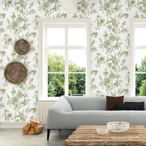 Jessamine Green Floral Trail Paper Strippable Roll Wallpaper (Covers 56.4 sq. ft.)
