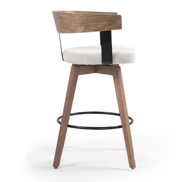 Beck 26 in. Beige Wood Counter Stool with Linen Fabric Seat 1 (Set of Included)