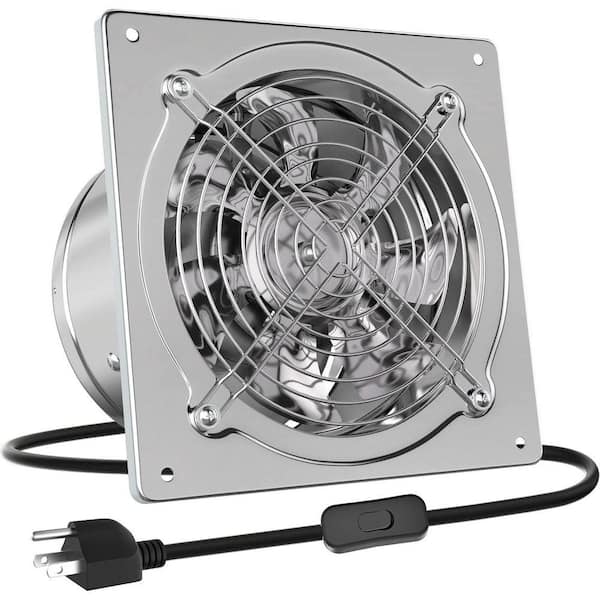 10 in. Metal Exhaust Fan with Switch, Wall Mount Ventilation Fan for Garage, Shed, Basement, Silver