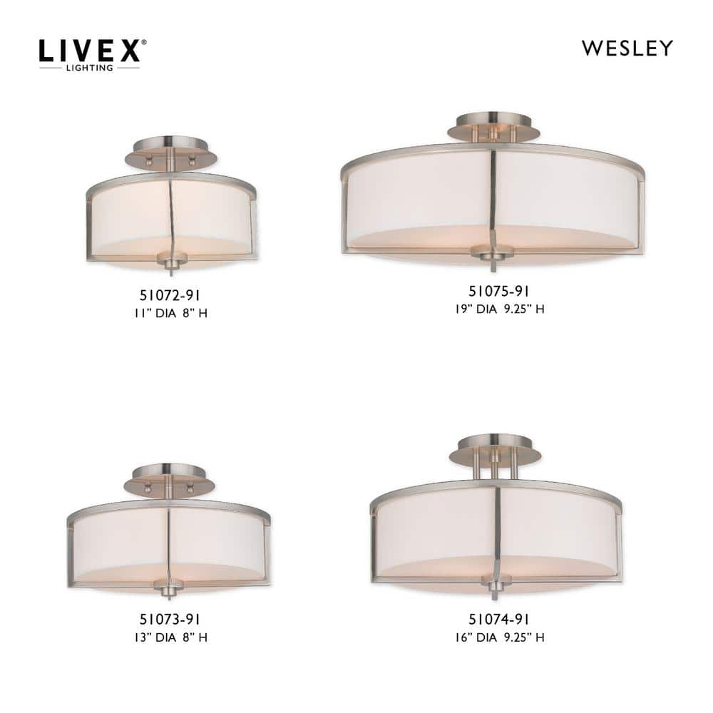 Wesley Brushed Nickel 3-Light Drum Ceiling Mount